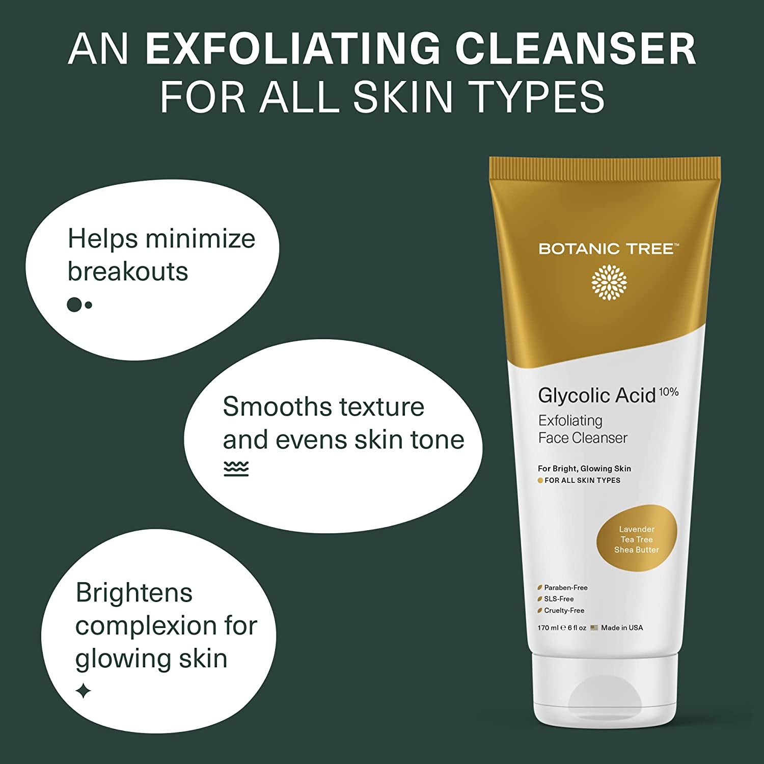 Glycolic Acid Face Wash, Exfoliating Facial Cleanser for Facial Skin Care